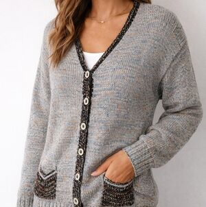 VTG Ani Barrie Knit Cardigan Sweater Multicolor Oversized Sz M 90s USA